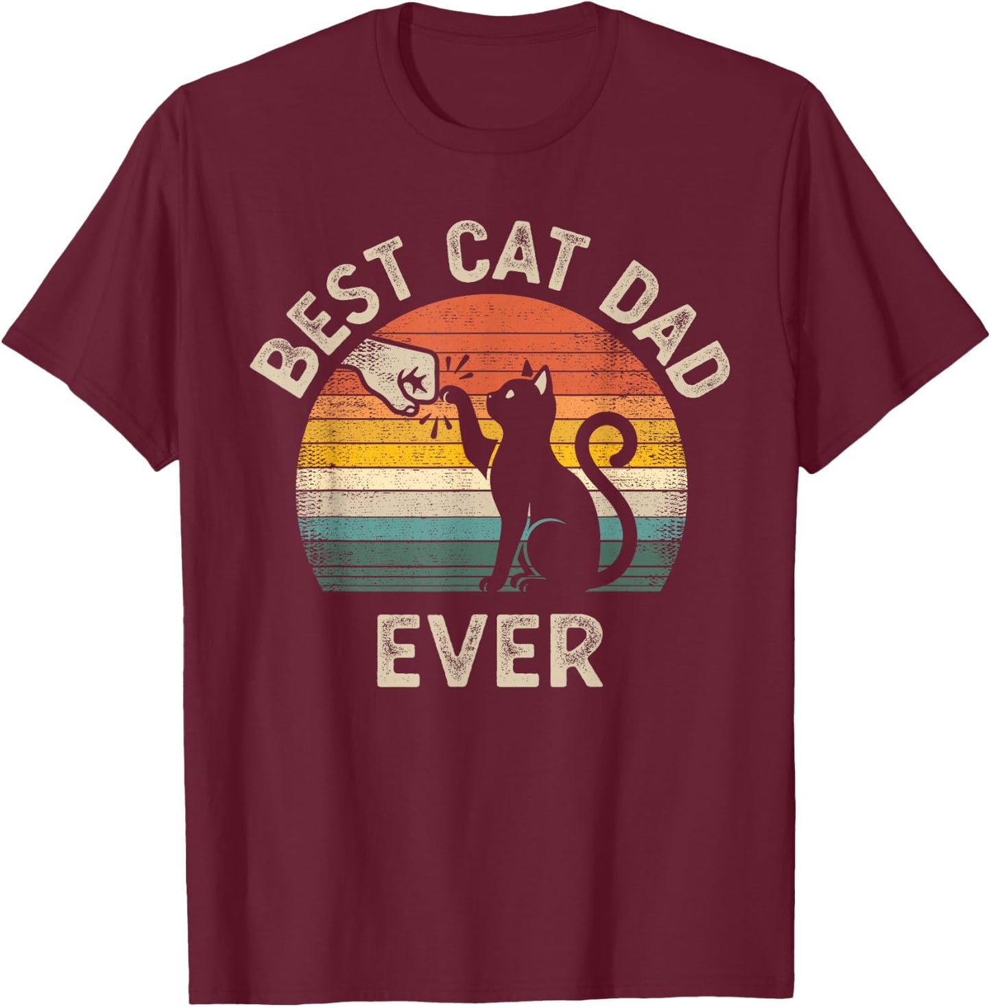 Best Cat Dad Ever Vintage Retro Style Cats Lover T-Shirt - T-Shirt | Maroon