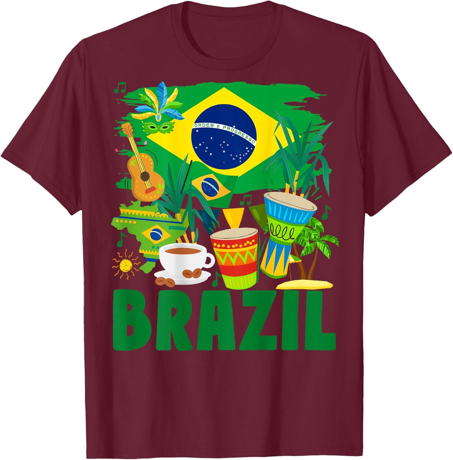 Brazil Flag Outfit Idea For Kids Brazil & Brazilian Flag T-Shirt - T-Shirt | Maroon