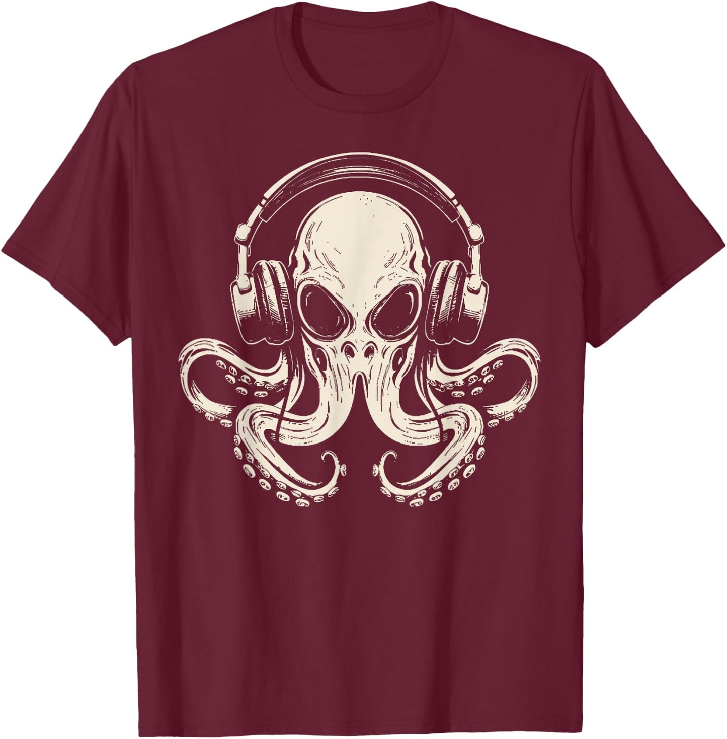 Octopus Musician Headphone Music Lover Octopus Kraken Ocean T-Shirt - T-Shirt | Maroon