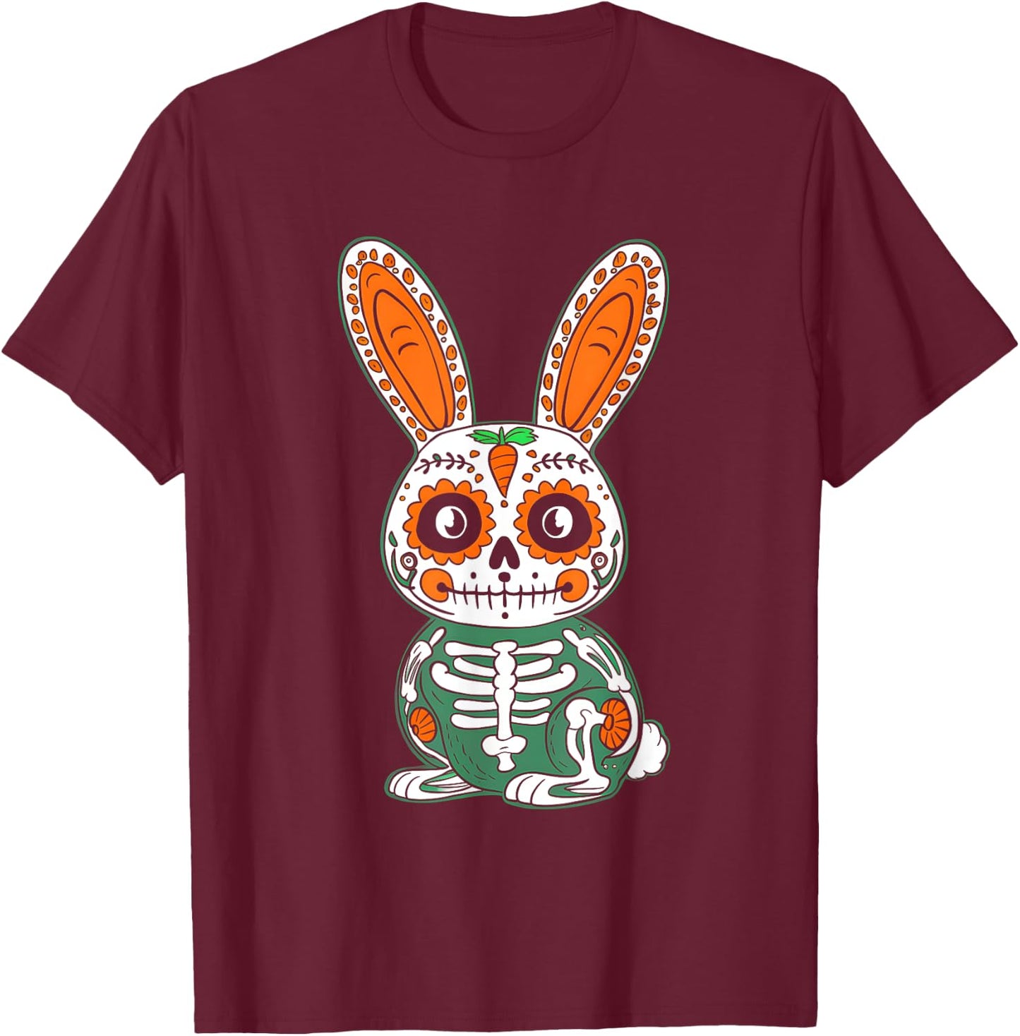 Rabbit Day Of Dead Mexican Bunny Lover Rabbit Sugar Skull T-Shirt - T-Shirt | Maroon
