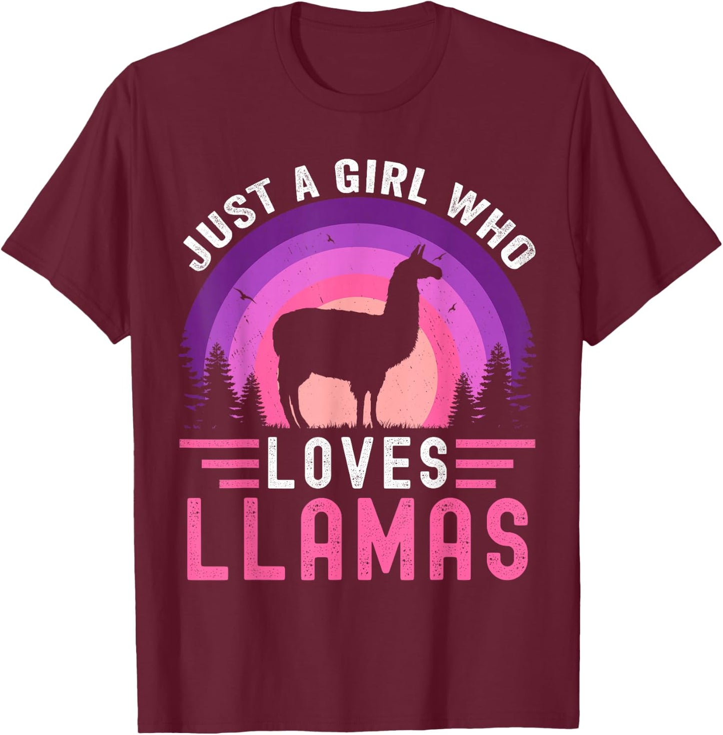 Just A Girl Who Loves Llamas Retro Vintage alpaca Llama T-Shirt - T-Shirt | Maroon
