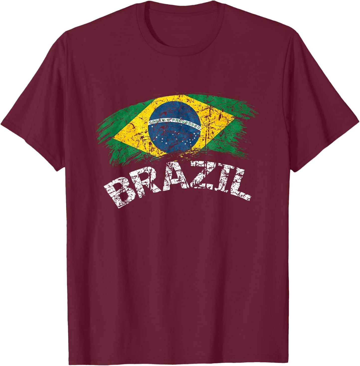 Flag Of Brazil Distressed Latin Men Women Kids Brazilian T-Shirt - T-Shirt | Maroon