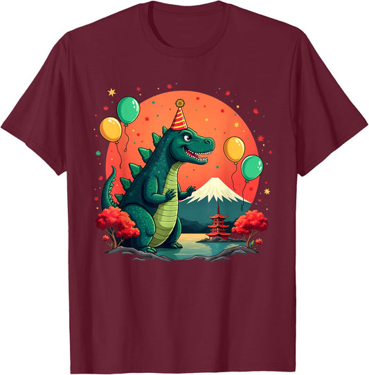 Kaiju Birthday Japan Monster Movie Bday Party Decorations T-Shirt - T-Shirt | Maroon