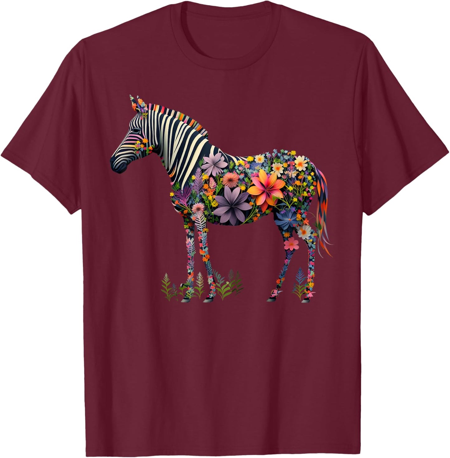 Cute Flower Zebra on summer Floral Zebra Men Women Kids T-Shirt - T-Shirt | Maroon