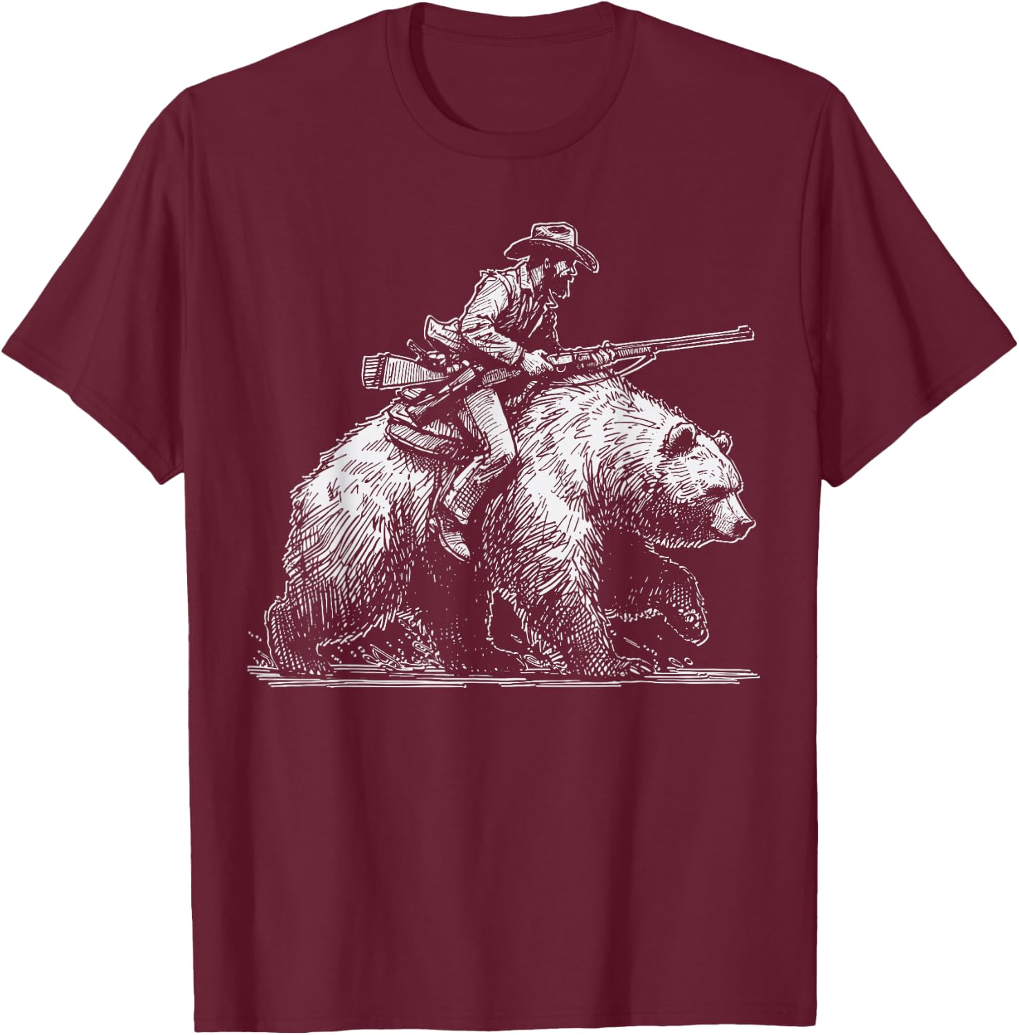 Funny Lumberjack Cowboy rides a Bear T-Shirt - T-Shirt | Maroon