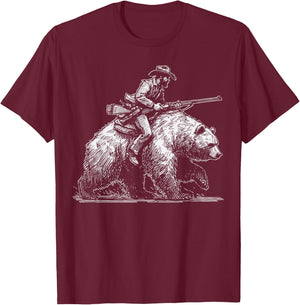 Funny Lumberjack Cowboy rides a Bear T-Shirt - T-Shirt | Maroon