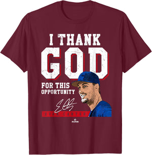 I Thank God for This Opportunity Evan Carter Texas MLBPA T-Shirt - T-Shirt | Maroon