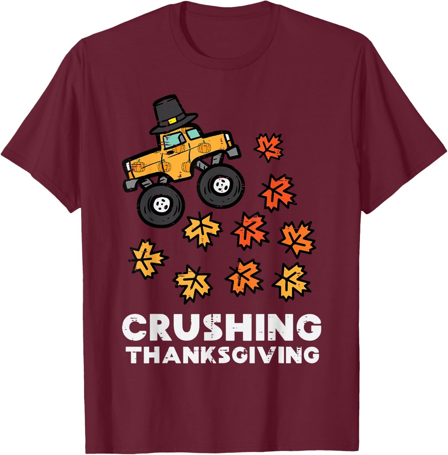 Crushing Thanksgiving Monster Truck Fall Toddler Boys Kids T-Shirt - T-Shirt | Maroon