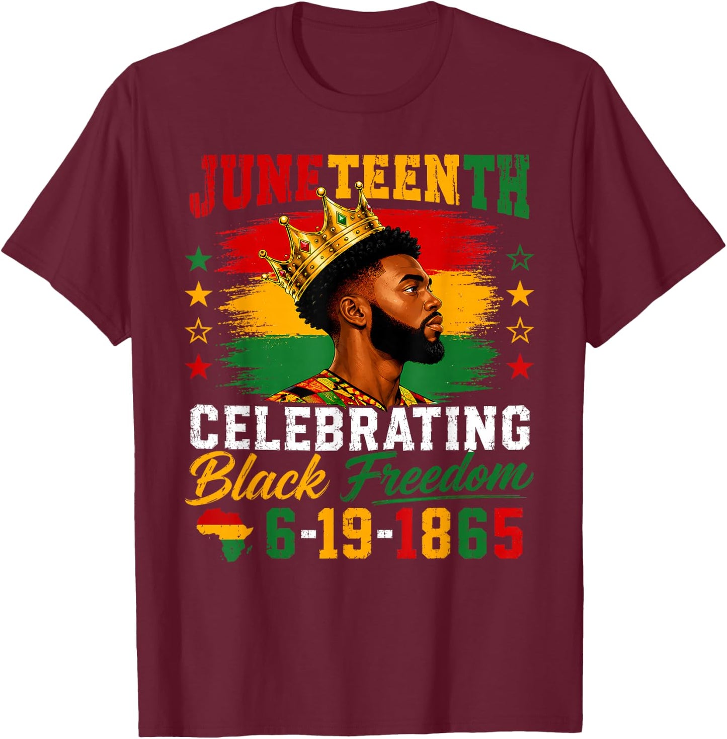Juneteenth Shirts Men Black King Black American Freedom 1865 T-Shirt - T-Shirt | Maroon