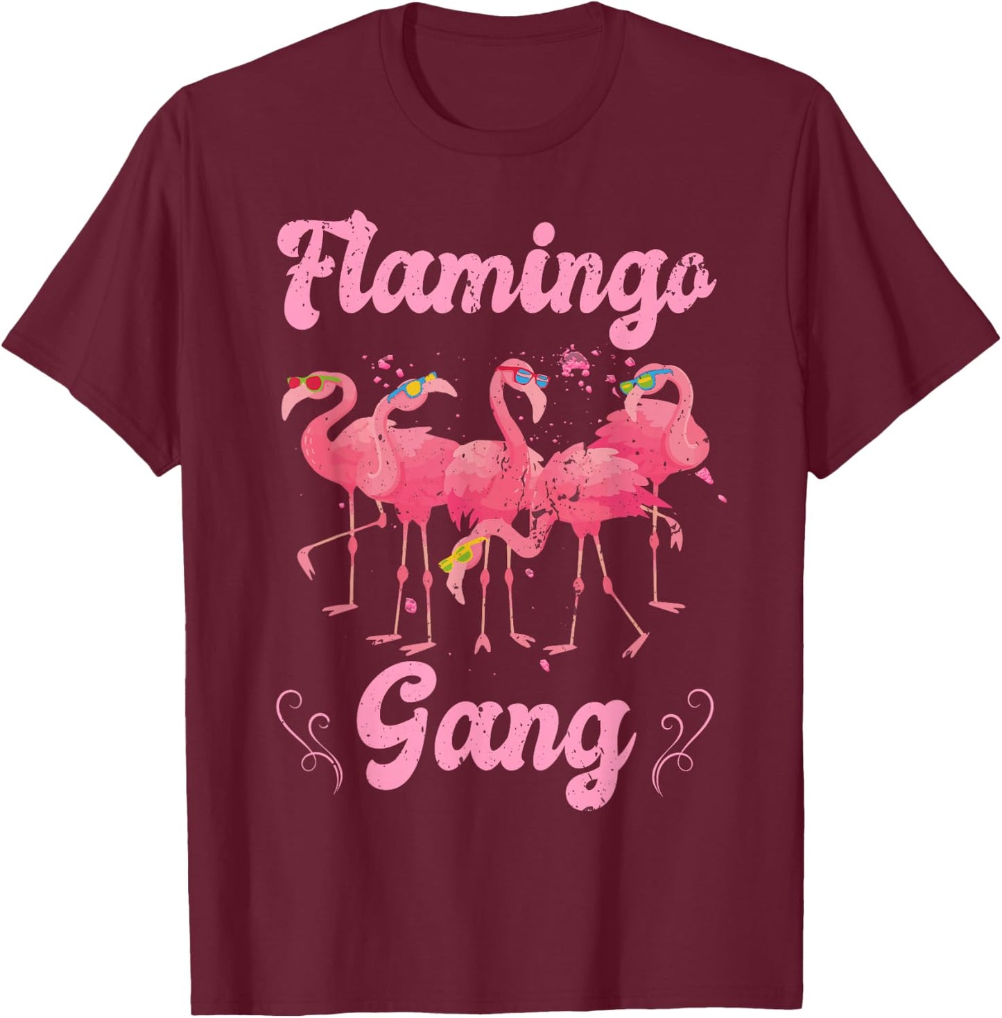 Flamingo Gang Squad Junggesellinnenabschied Brautparty Distressed T-Shirt - T-Shirt | Maroon
