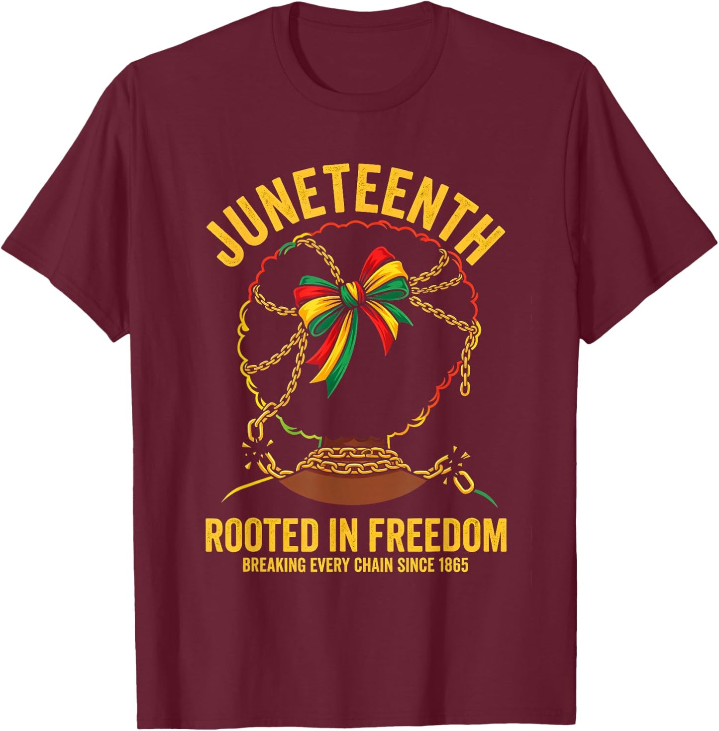 Juneteenth Rooted in Freedom Afro Girls Coquette Bow 1865 T-Shirt - T-Shirt | Maroon