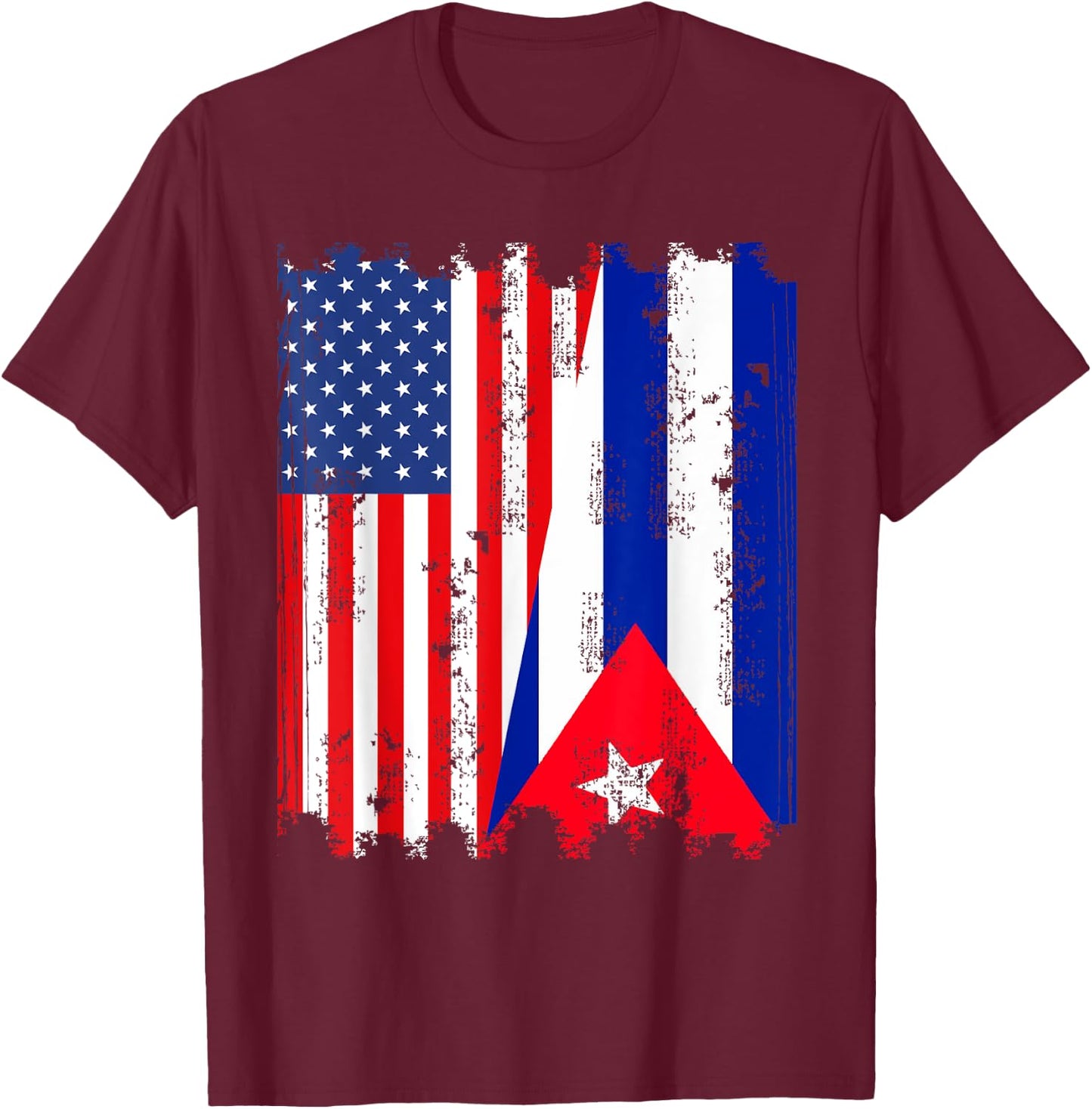 American Flag And Cuban Flag Together T-Shirt - T-Shirt | Maroon