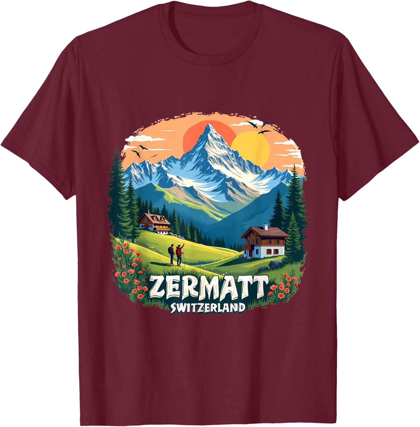 Zermatt Switzerland Alpine Adventure T-Shirt - T-Shirt | Maroon