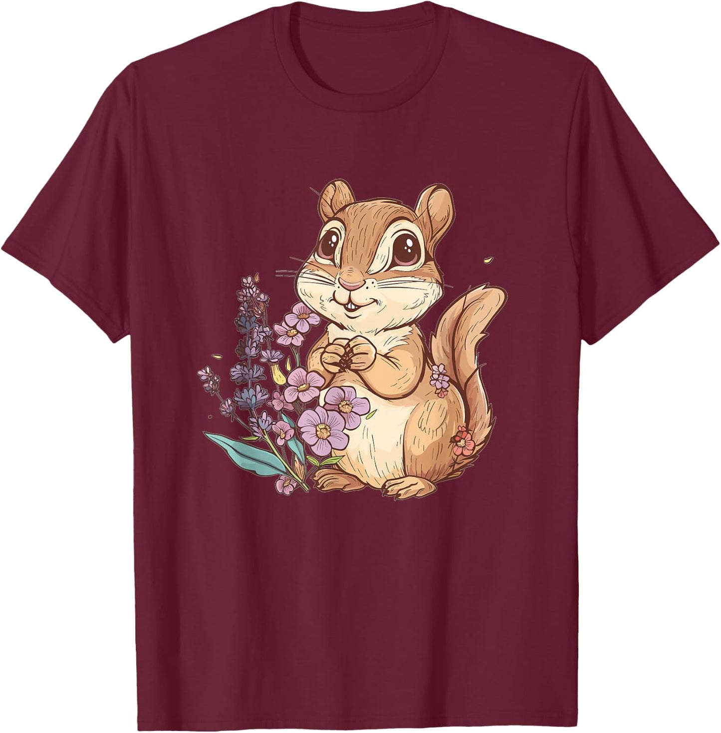 Cute Chipmunk With Flowers I Kids Chipmunk T-Shirt - T-Shirt | Maroon