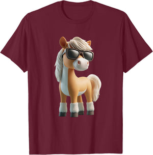 Cooles Pferdemotiv mit Sonnenbrille Pferd Pony T-Shirt - T-Shirt | Maroon