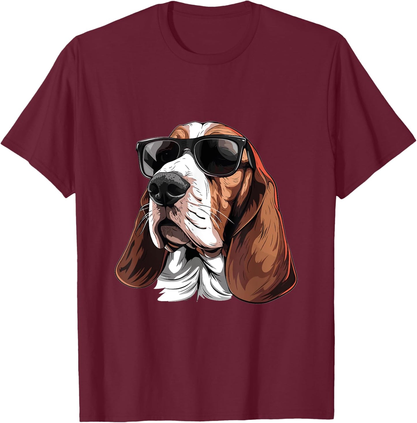 Basset Hound Sunglasses Dog Breed Graphic T-Shirt - T-Shirt | Maroon