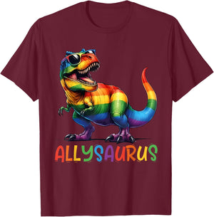 Kids Gay Rainbow Dino Allysaurus LGBT Pride Ally Toddler Boy T-Shirt - T-Shirt | Maroon