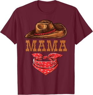 Mama Western Birthday Cowboy Cowgirl Family Matching T-Shirt - T-Shirt | Maroon