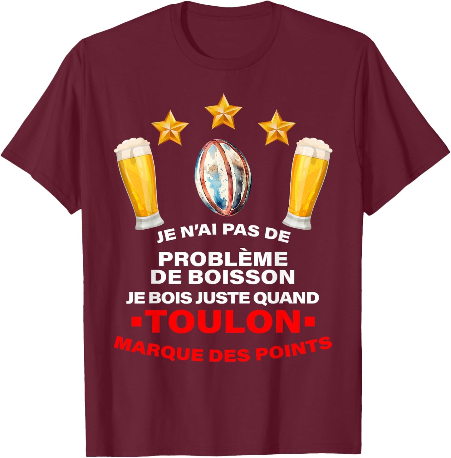 Supporter Rugby Toulon Humour Aperitif Third Half , Black, S T-Shirt - T-Shirt | Maroon