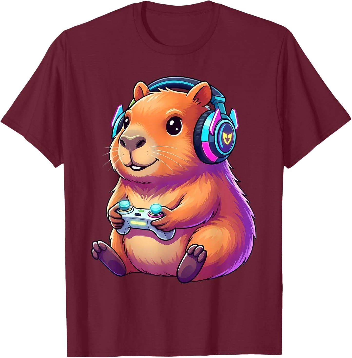 Drôle de Capybara Gamer Mignon Jeu Vidéo Capybara Animal Design T-Shirt - T-Shirt | Maroon