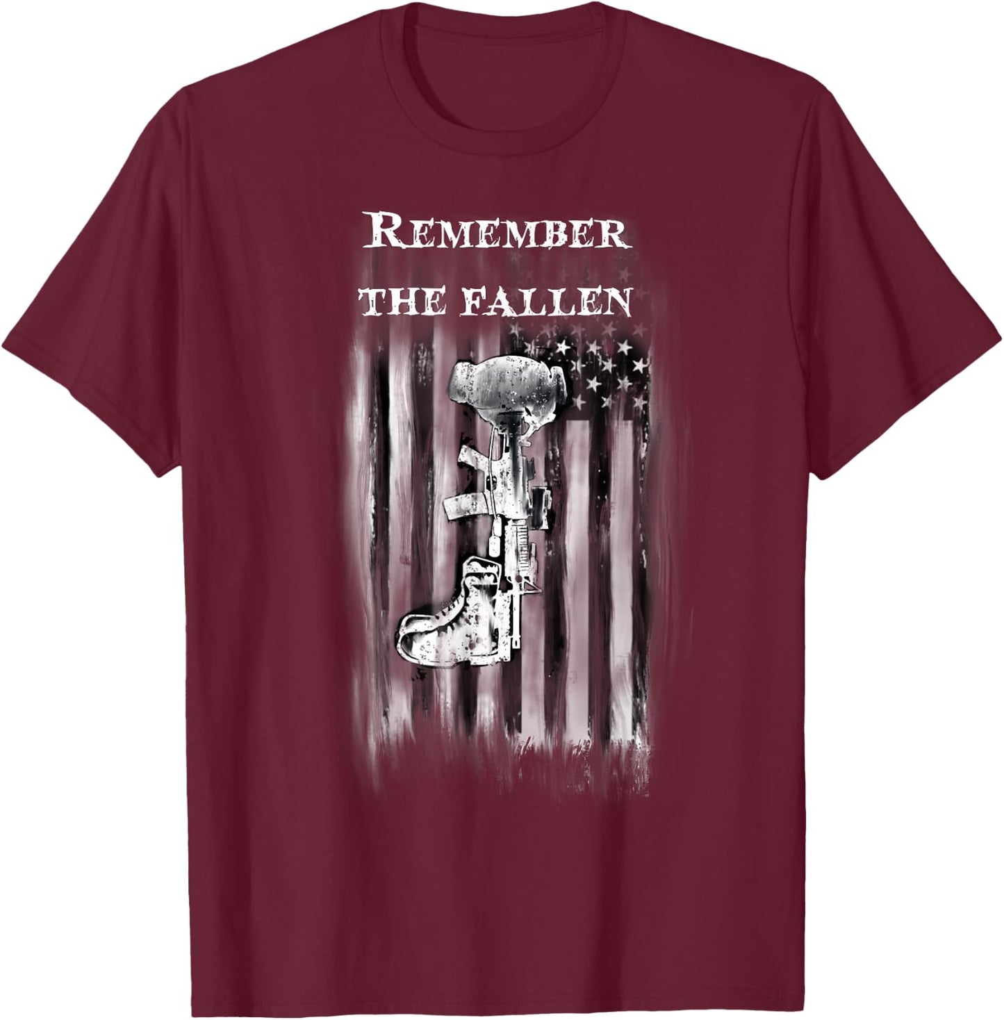 USA fallen soldier battle cross flag warrior shirt T-Shirt - T-Shirt | Maroon
