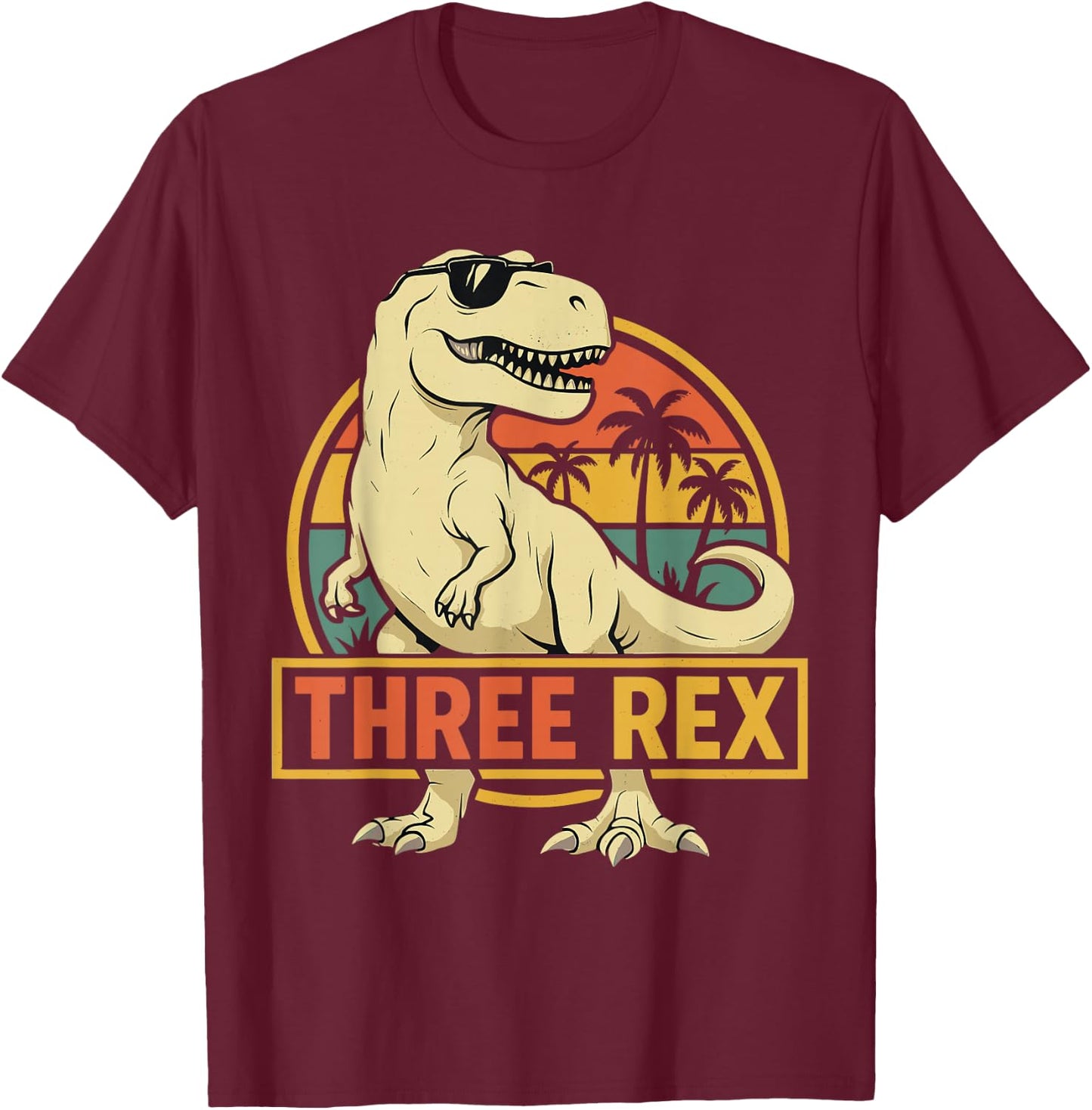 Three Rex 3rd Birthday Third Dinosaur 3 Year Old T-Shirt - T-Shirt | Maroon