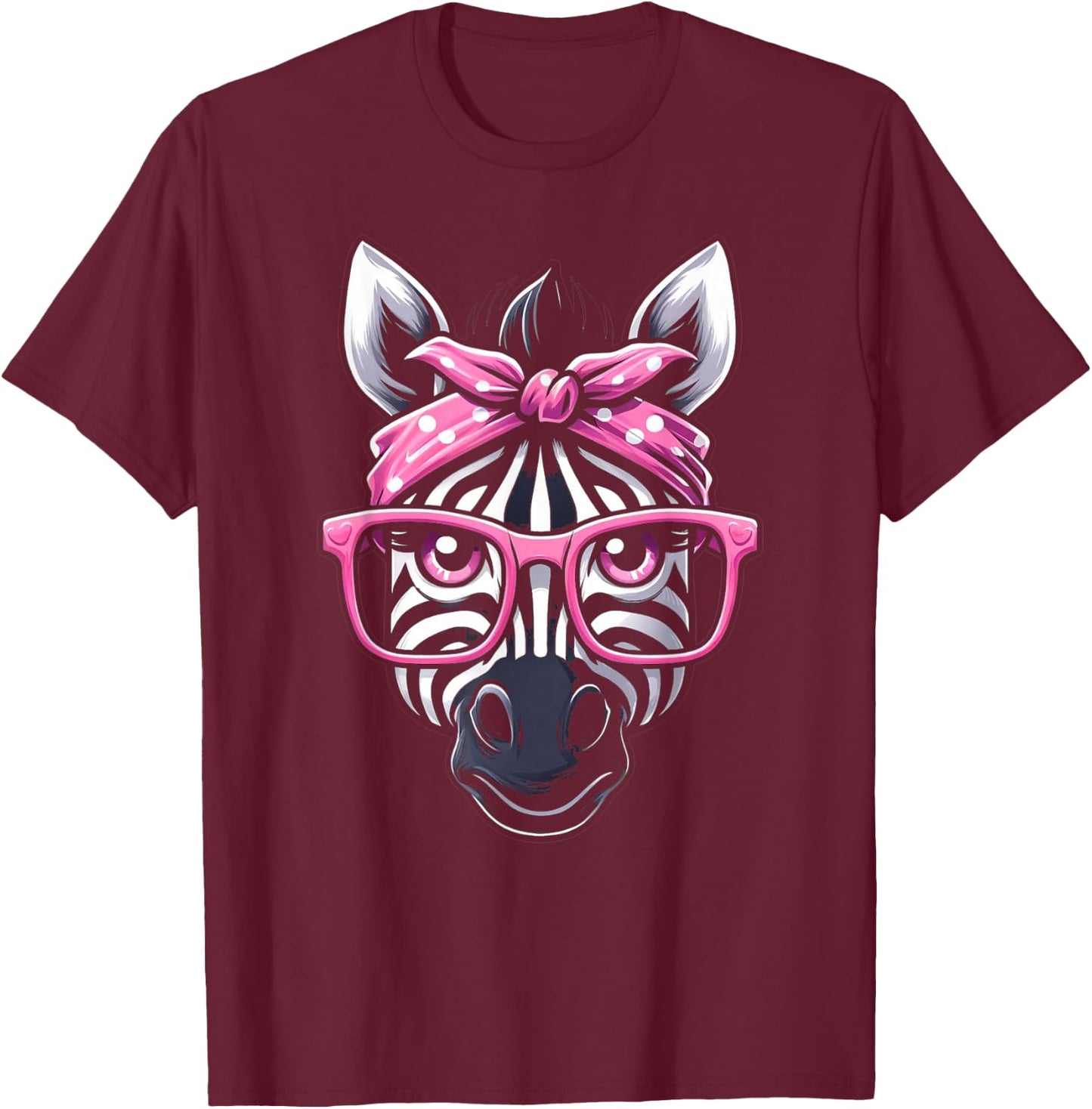 Zebra Pink Bandana Glasses T-Shirt - T-Shirt | Maroon