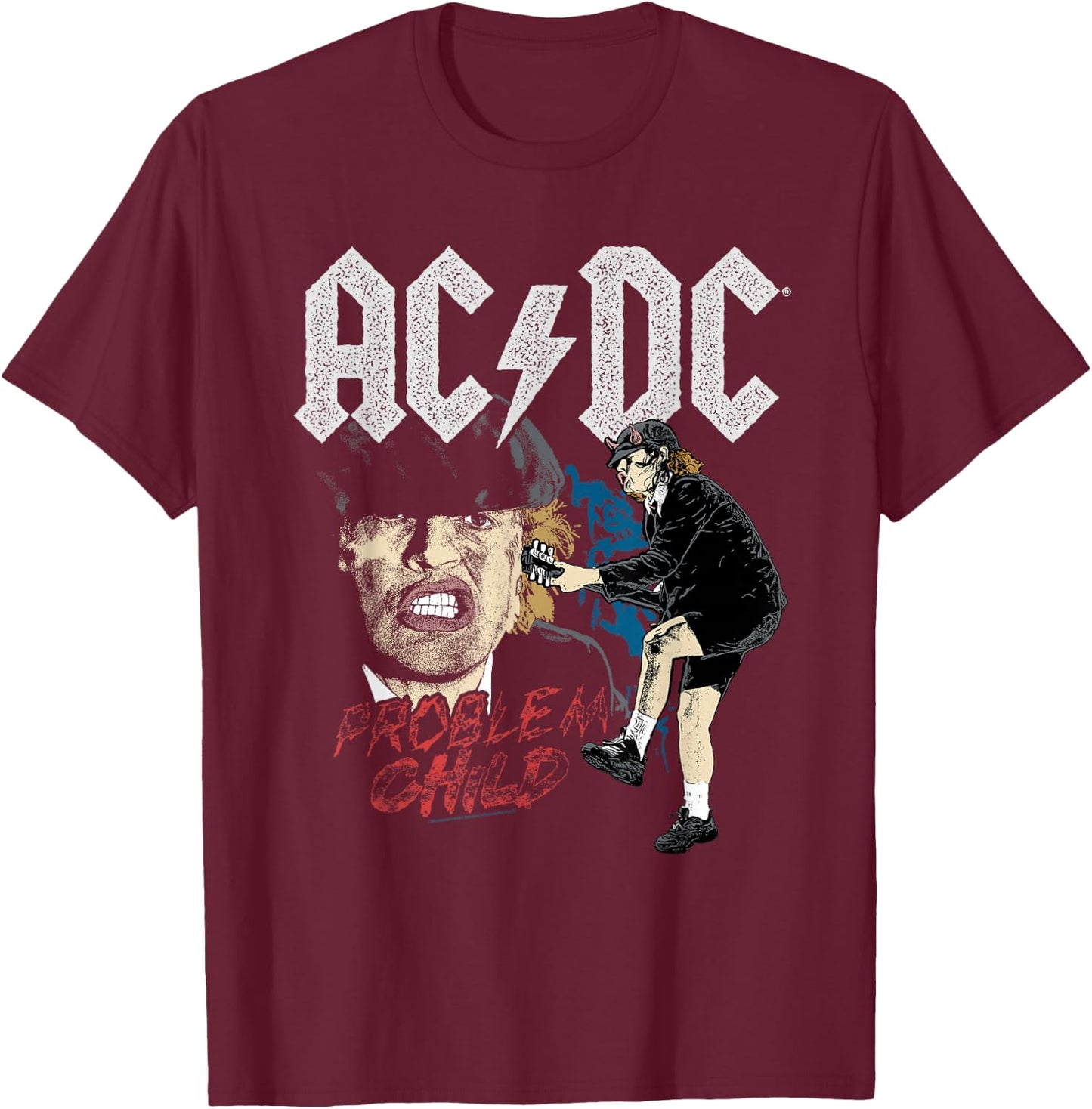 AC/DC Angus Young Problem Child , Black, S T-Shirt - T-Shirt | Maroon