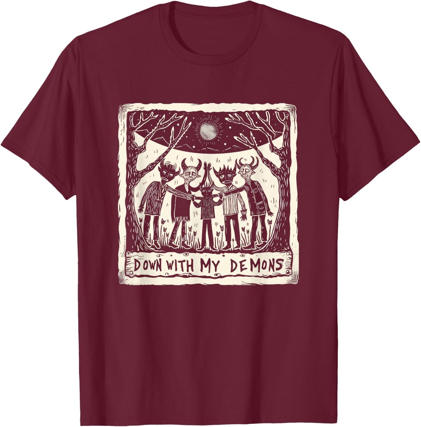 Down With My Demons Occult Gothic Witchcraft Horror Punk T-Shirt - T-Shirt | Maroon