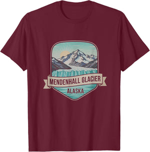 Retro Mendenhall Glacier Alaska Drawing Art Design T-Shirt - T-Shirt | Maroon