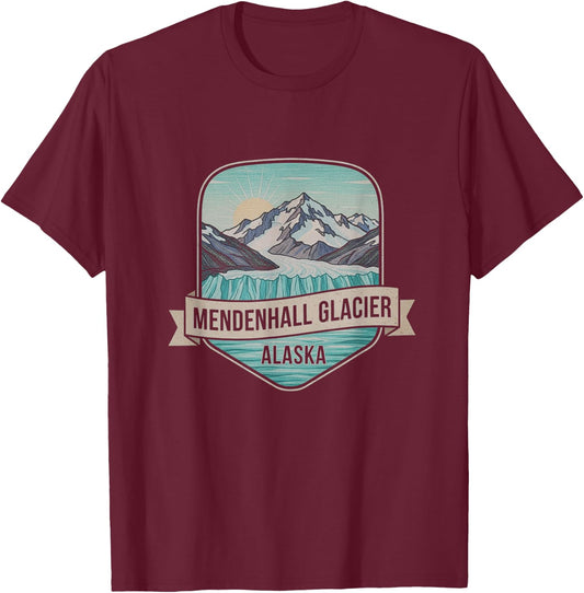 Retro Mendenhall Glacier Alaska Drawing Art Design T-Shirt - T-Shirt | Maroon