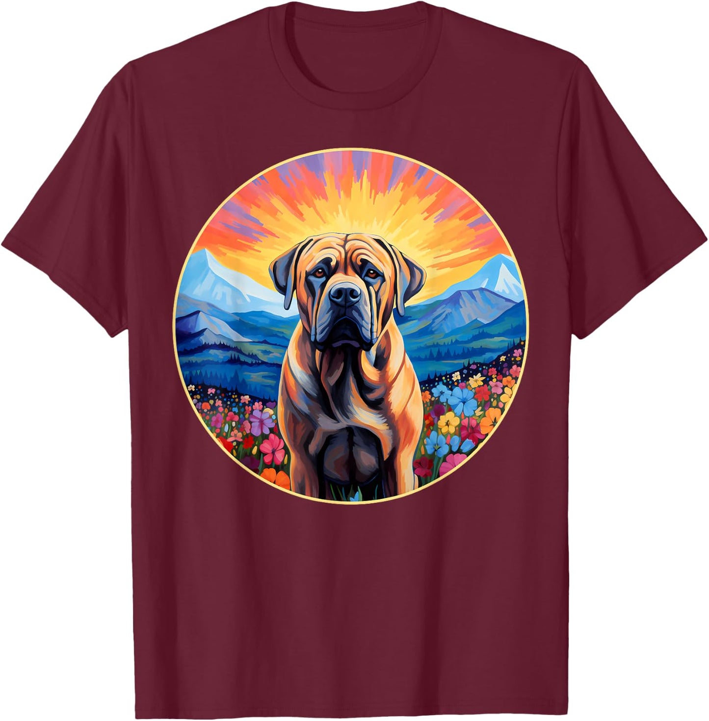 Cute Boerboel Flower Mountain South African Mastiff Dog T-Shirt - T-Shirt | Maroon
