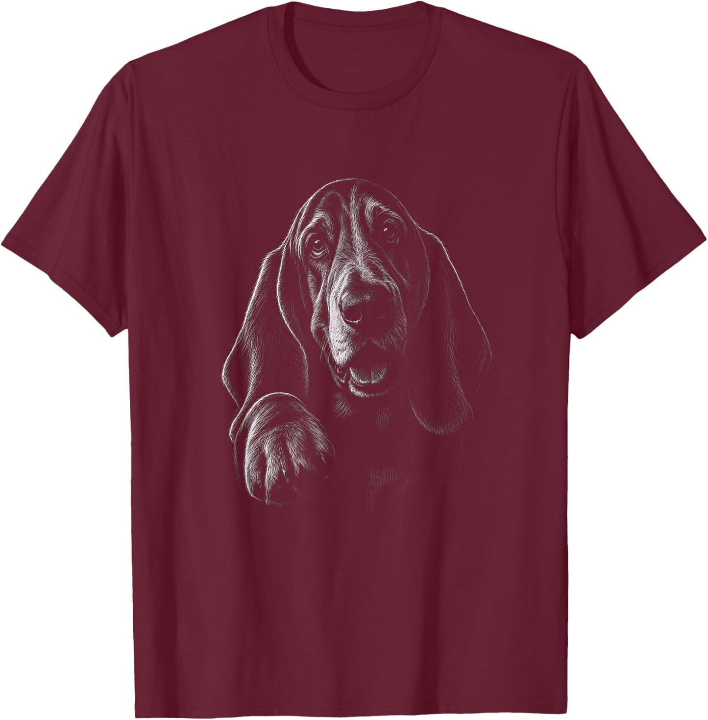 Basset Hound Graphic Black Art Design T-Shirt - T-Shirt | Maroon
