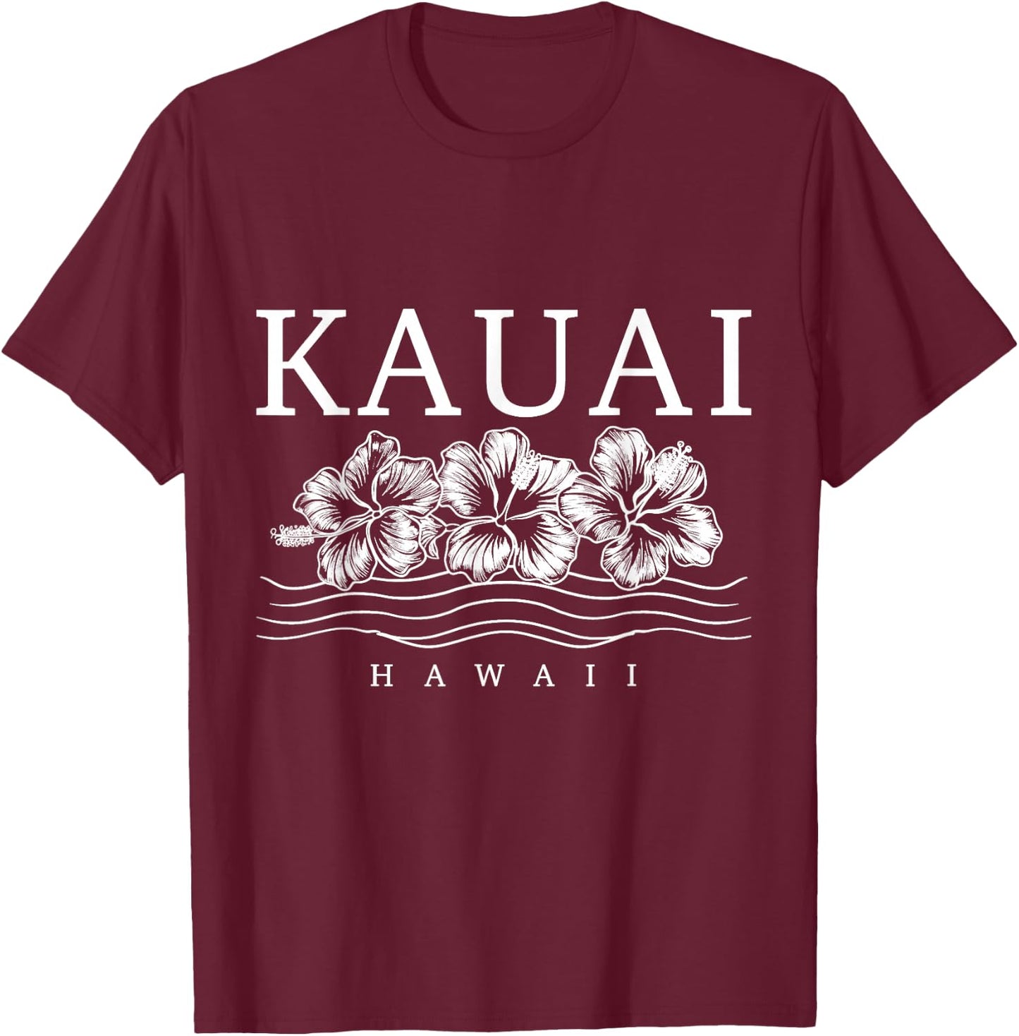 Kauai Hawaii Hawaiian Hibiscus Flowers Surfer Souvenir T-Shirt - T-Shirt | Maroon