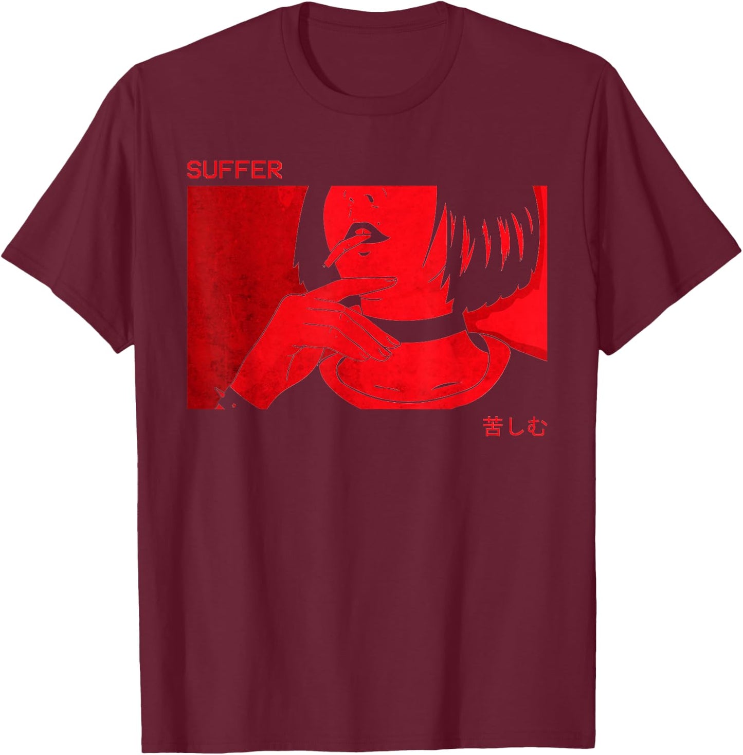 Soft Grunge Aesthetic Anime Girl Sad Goth Harajuku Suffer T-Shirt - T-Shirt | Maroon