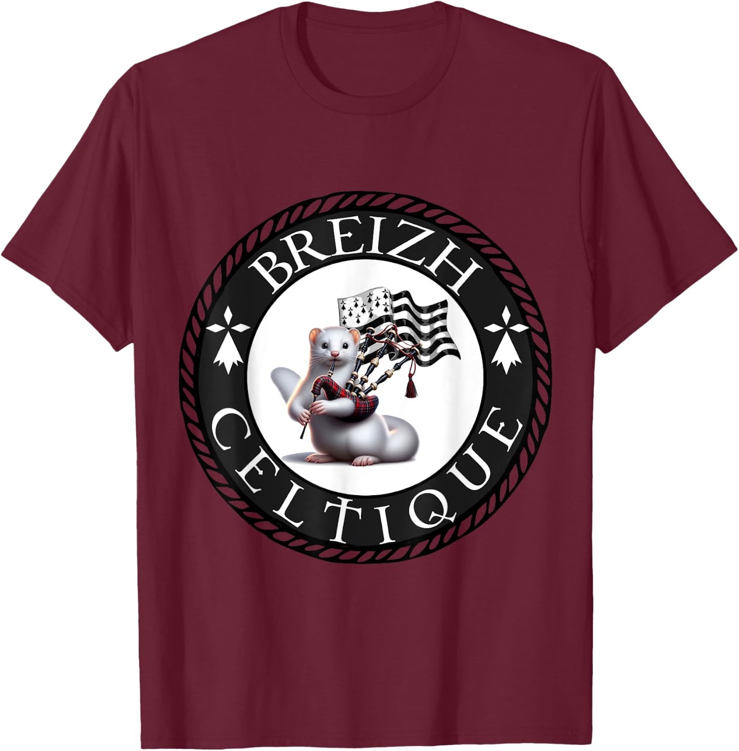L'Hermine Bretonne , Blue, S T-Shirt - T-Shirt | Maroon
