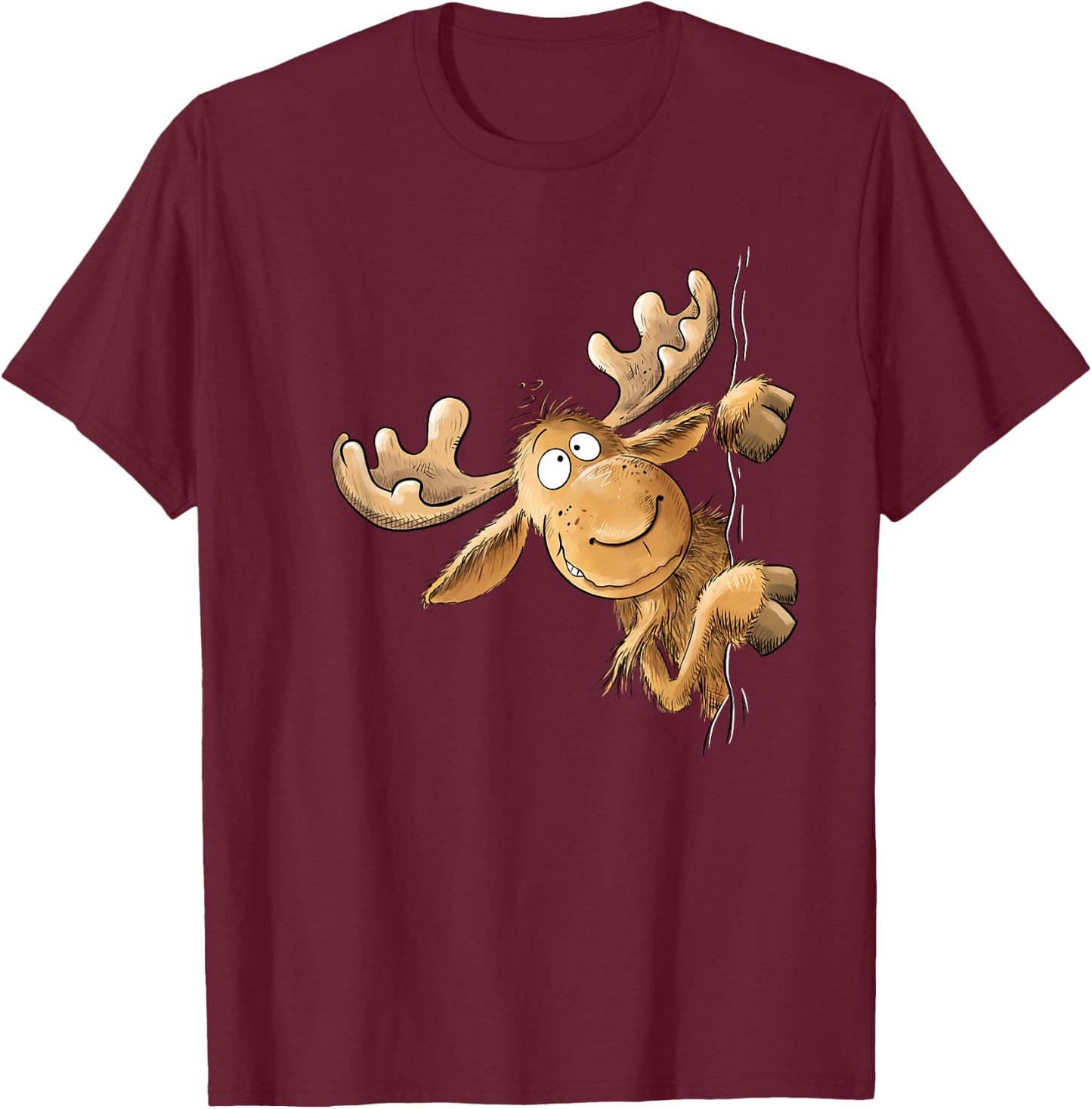 Funny with Cartoon I Elk Wild Animal Motif, black T-Shirt - T-Shirt | Maroon