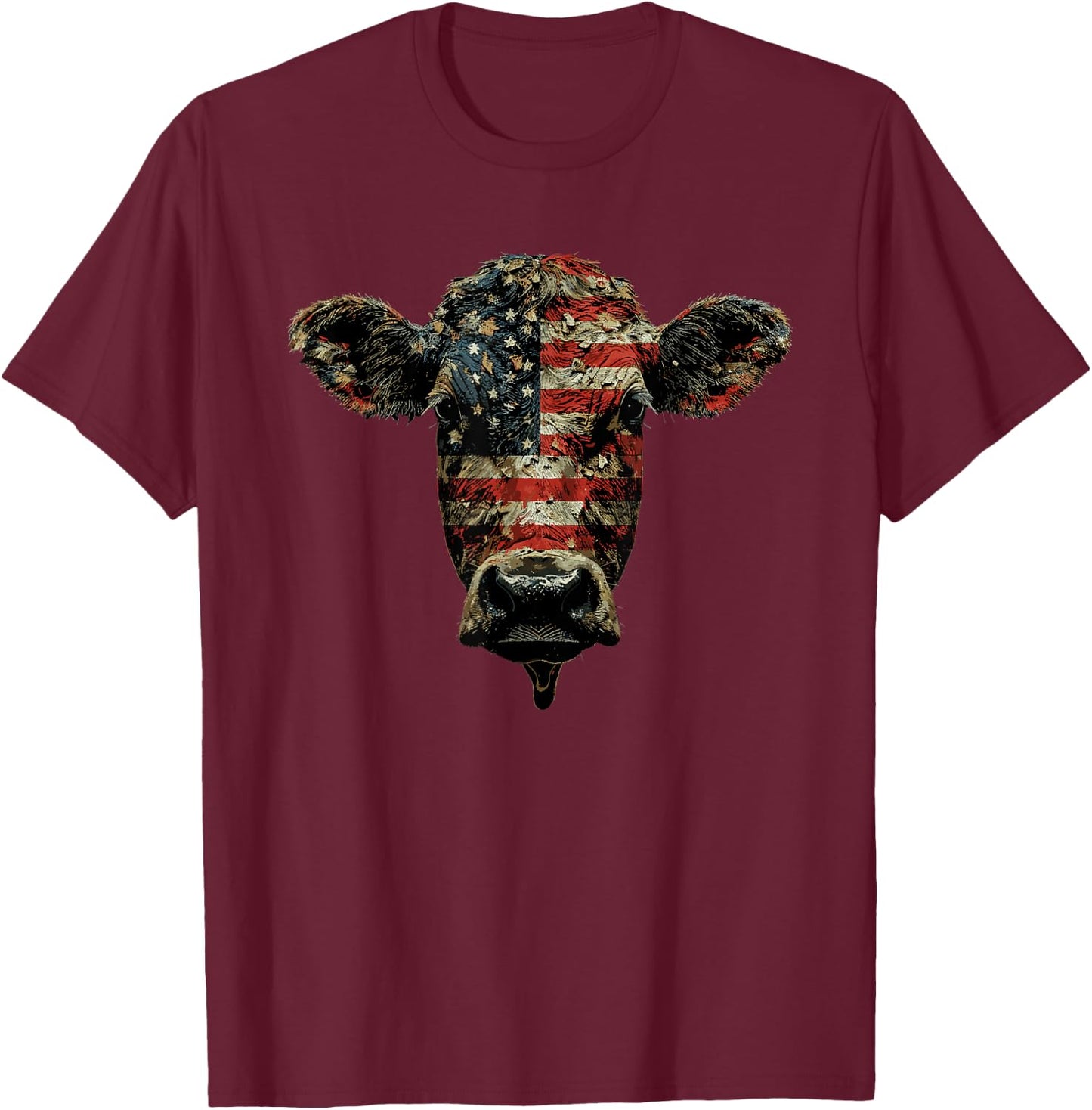 Cow Farm Patriotic Farmer 4th Of July USA American Flag Men T-Shirt - T-Shirt | Maroon