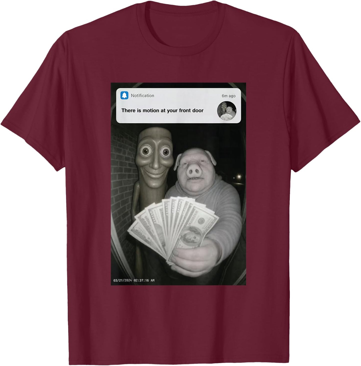 There is Motion At Your Haustür Tung Tung Sahur John Pork T-Shirt - T-Shirt | Maroon