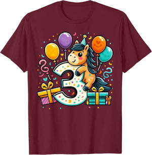 Horse 3rd Birthday Boy Girl 3 Years Old Third Three Horse , black T-Shirt - T-Shirt | Maroon