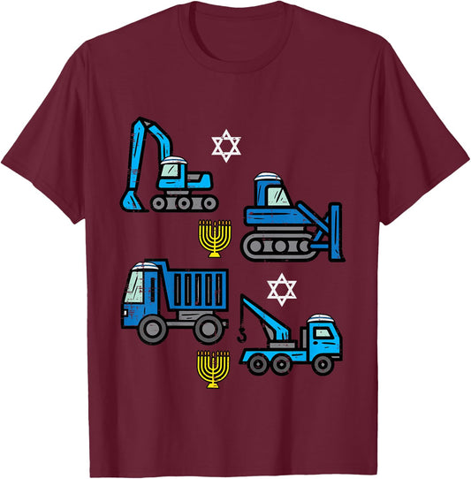 Hanukkah Construction Trucks Jew Chanukah Toddler Boys Kids T-Shirt - T-Shirt | Maroon