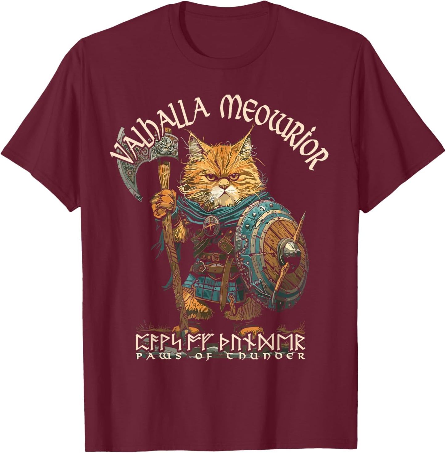 Nordic Norse Valhalla Viking Cat Warrior Men Kids T-Shirt - T-Shirt | Maroon