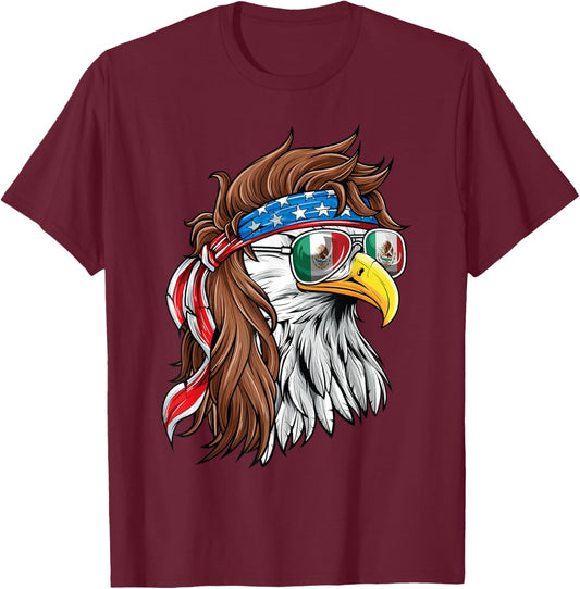 Mexican American Shirt Bald Eagle USA Mexico Flag July 4th T-Shirt - T-Shirt | Maroon