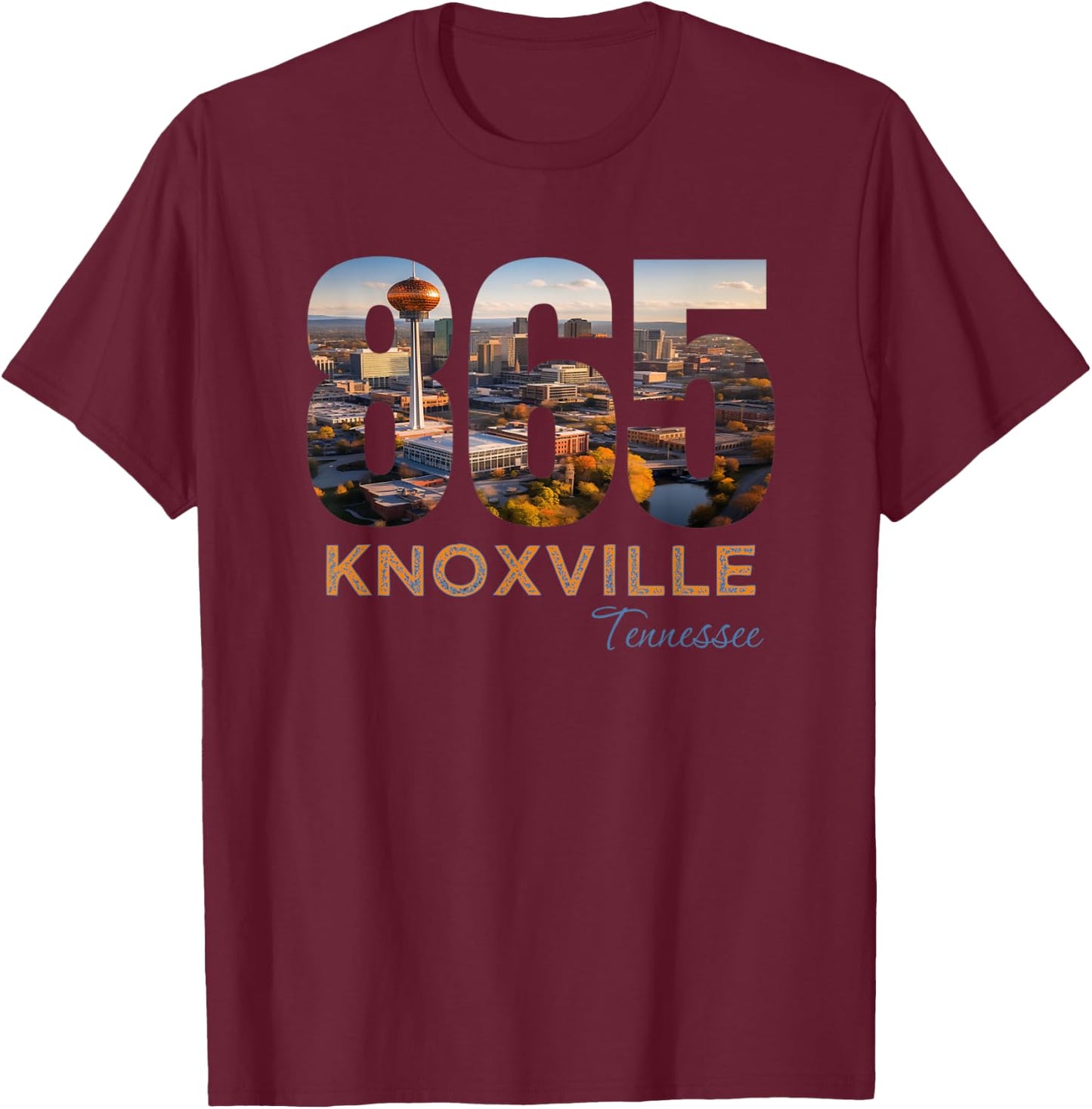 Knox County 865 Area Code Knoxville Tennessee Skyline Art TN T-Shirt - T-Shirt | Maroon