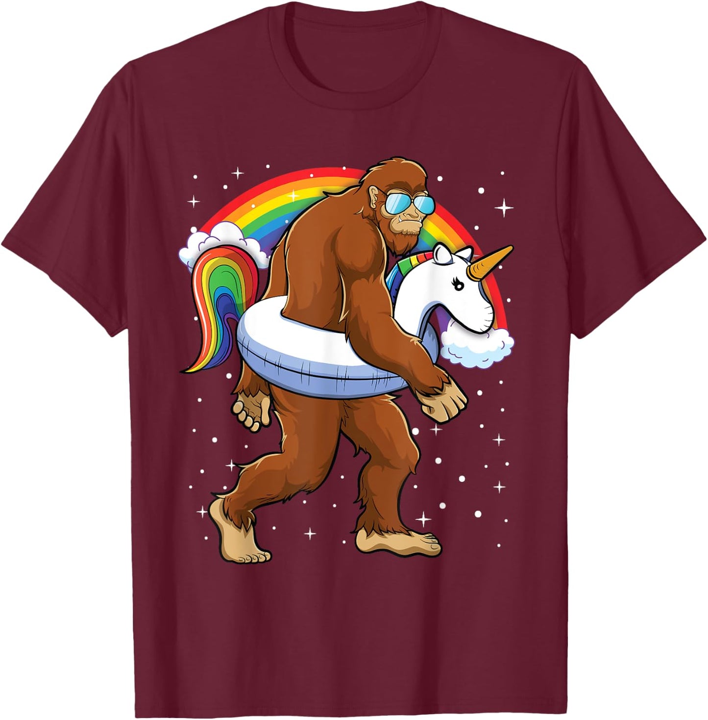 Bigfoot Unicorn Rainbow Shirt Boys Kids Girls Toddlers T-Shirt - T-Shirt | Maroon