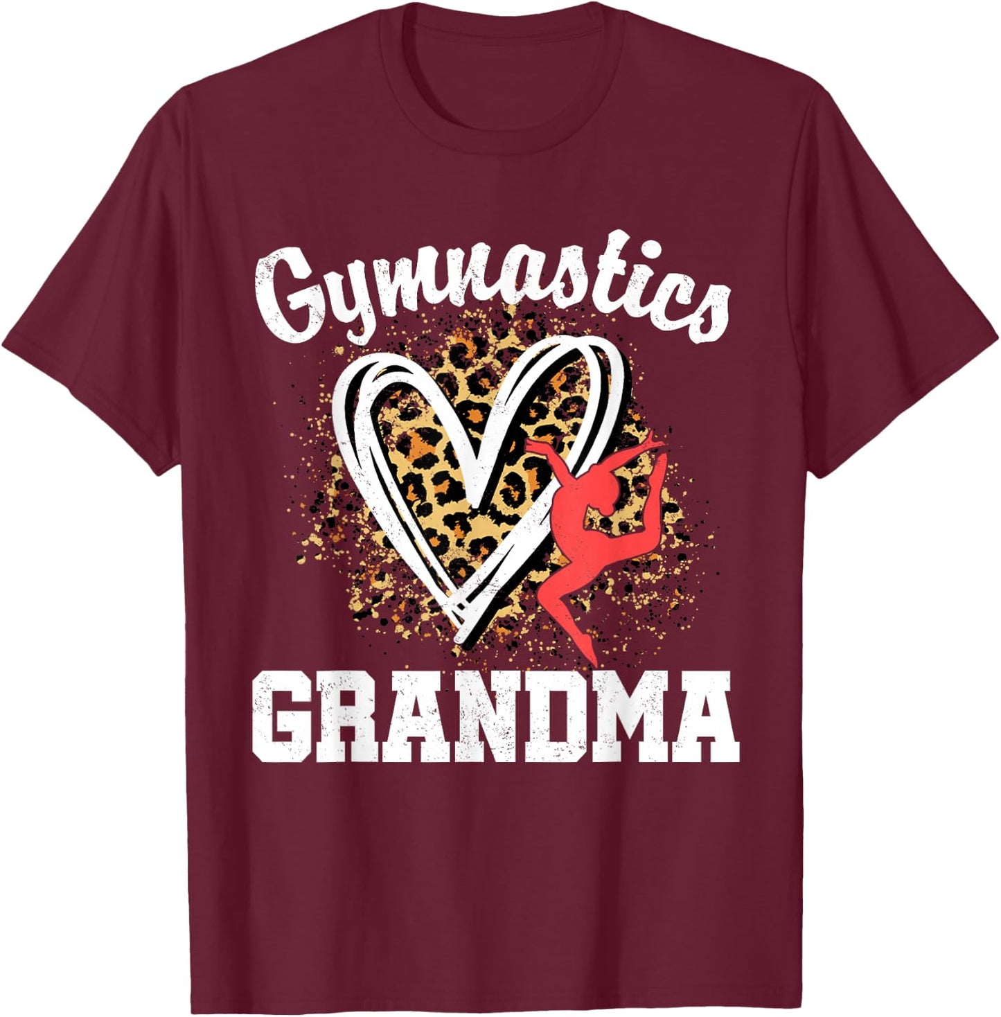 Gymnastics Grandma Leopard Heart Gymnast Matching Family T-Shirt - T-Shirt | Maroon