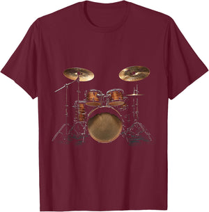 Drum Musical Instrument Graphic Art Drum , Black, S T-Shirt - T-Shirt | Maroon