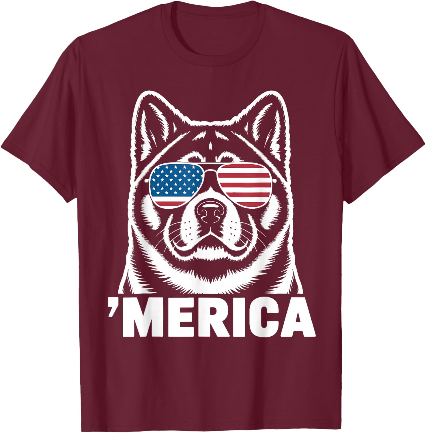 Patriotic USA American Flag 4th of July Akita T-Shirt - T-Shirt | Maroon