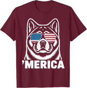 Patriotic USA American Flag 4th of July Akita T-Shirt - T-Shirt | Maroon