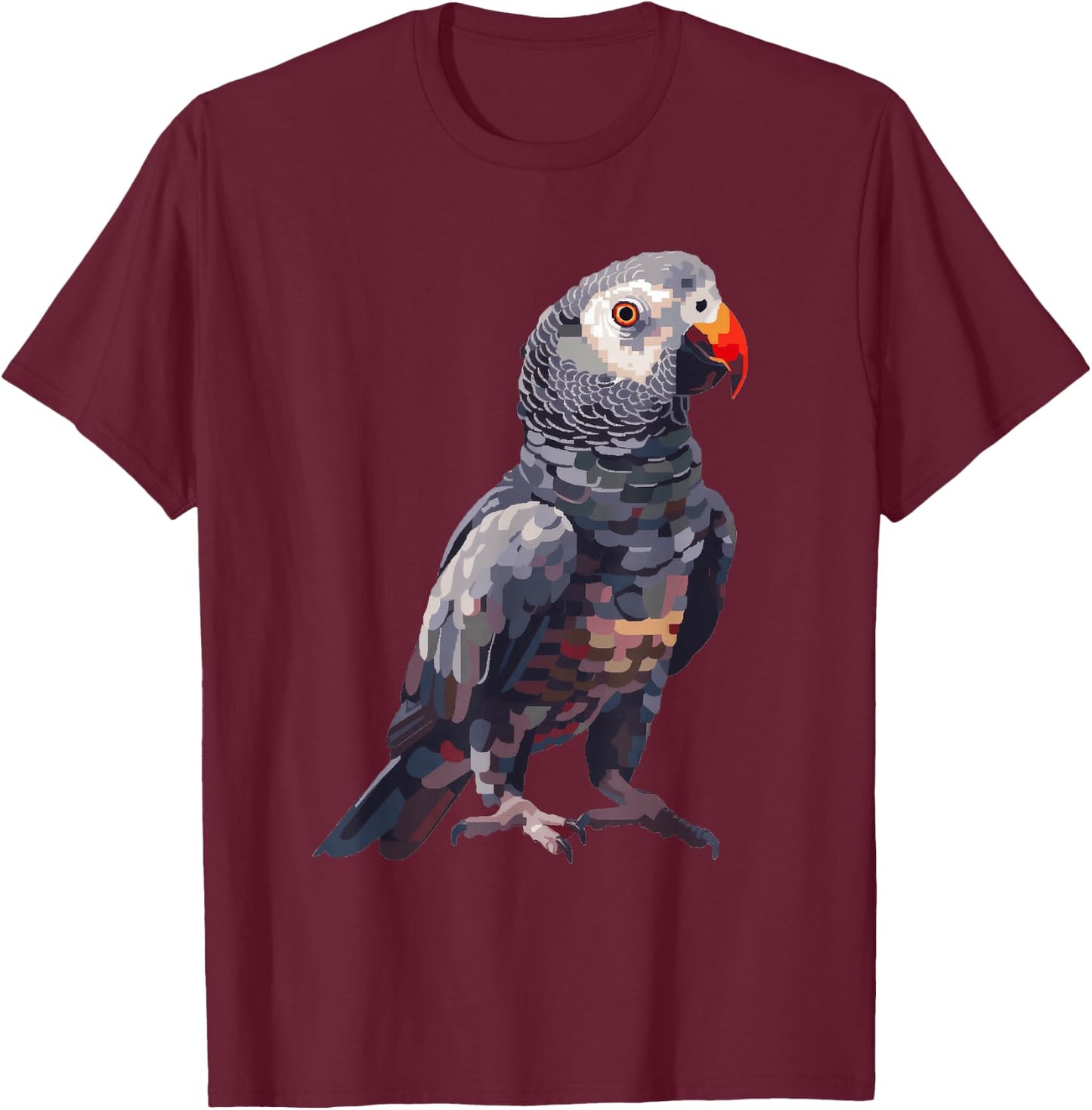 Timneh African Grey Pixel Art T-Shirt - T-Shirt | Maroon